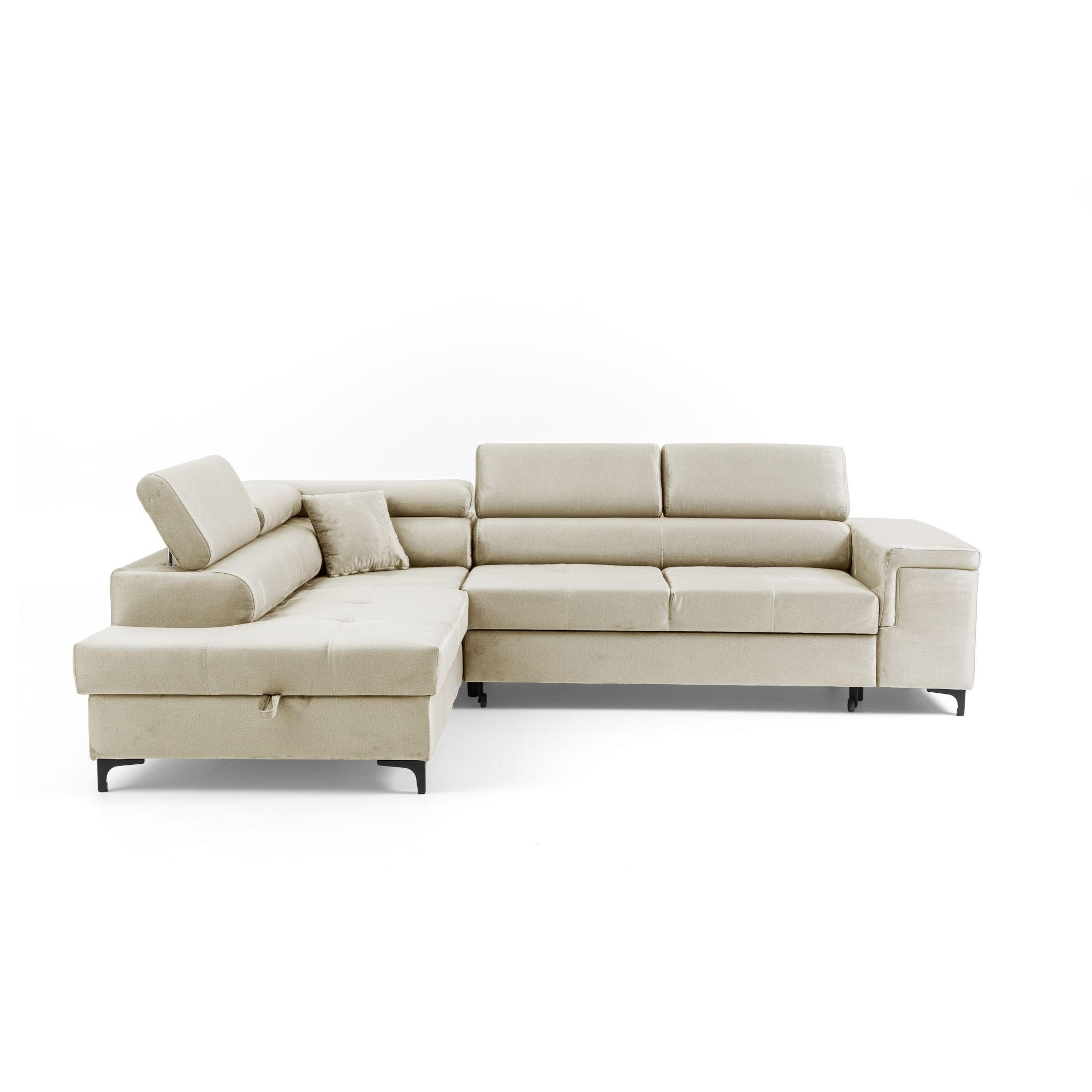 ECKSOFA WILLIAM L Links mit Schlaffunktion 127x195 Velours Beige - Beige/Silberfarben, Holz/Textil (275/203cm) - Muffo
