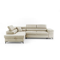 ECKSOFA WILLIAM L Links mit Schlaffunktion 127x195 Velours Beige - Beige/Silberfarben, Holz/Textil (275/203cm) - Muffo
