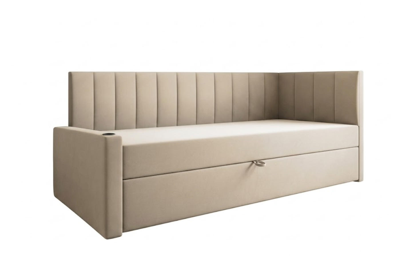 JUGENDBETT, 100 x 200 cm, Tokio, Bett mit Bonellmatratze H3 und Bettkasten, Einzelbett, Beige - Beige, Holzwerkstoff/Kunststoff (100/200cm) - Trada
