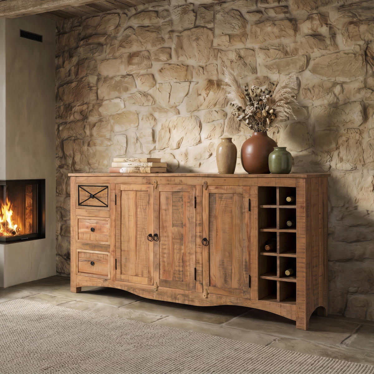 SIDEBOARD Akazie 193x45x90 natur versiegelt NATURE OF SPIRIT #215 - Naturfarben, Holz (193/90/45cm) - Massivmoebel24