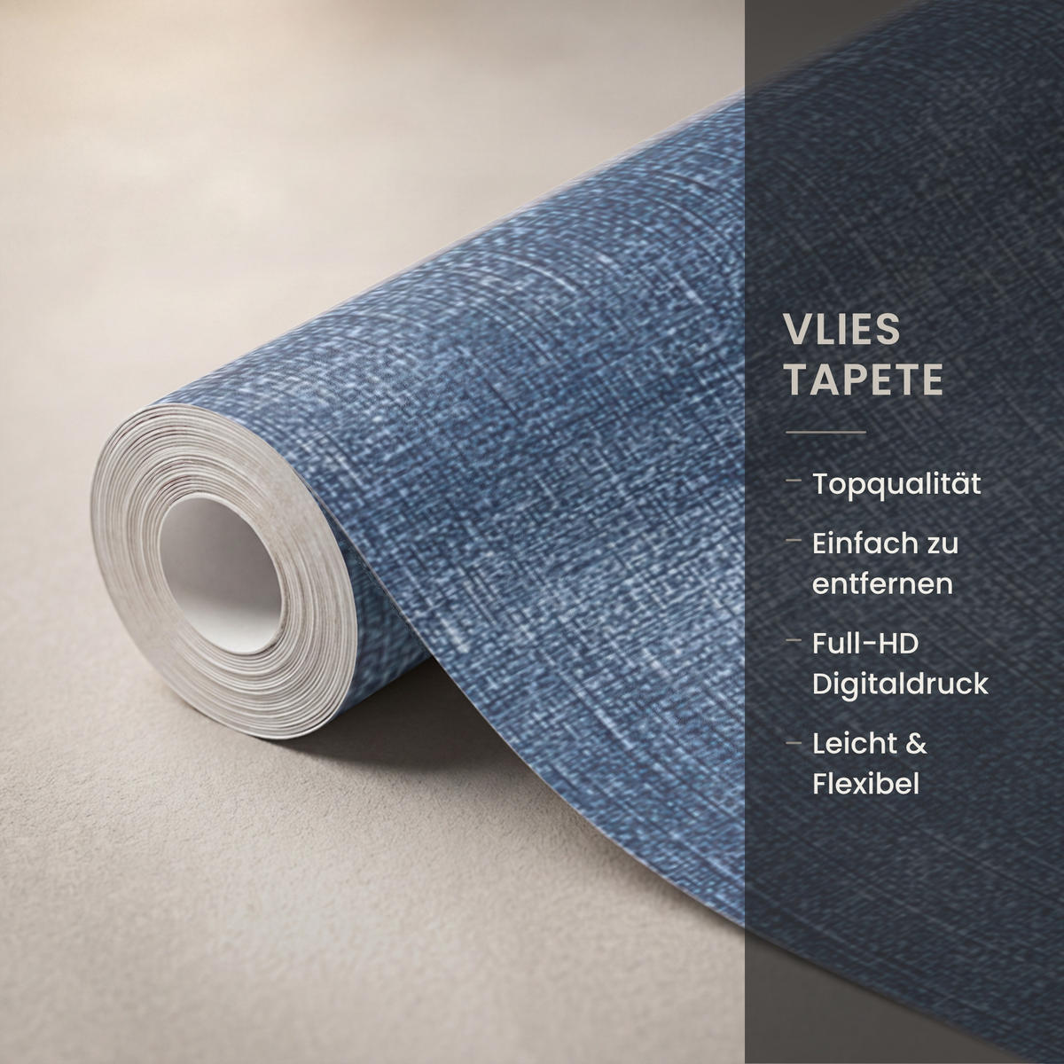 TAPETE - Leinen - Textur - Muster - Denim - Rustikal - 400x200 cm - Blau, Papier (400/200cm) - OnlyWow