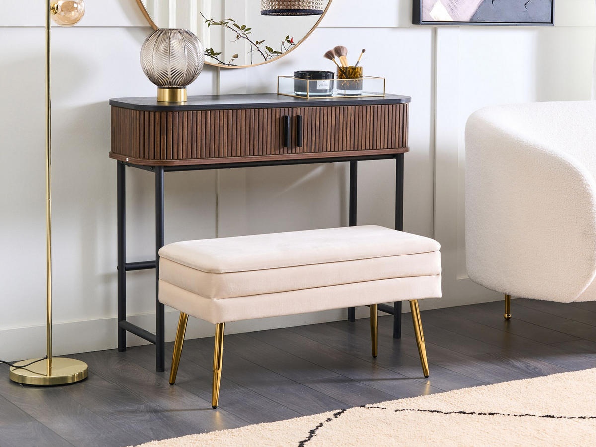 TRUHENBANK Cremeweiß Durham - Goldfarben/Creme, Textil (79/43/37cm) - Beliani