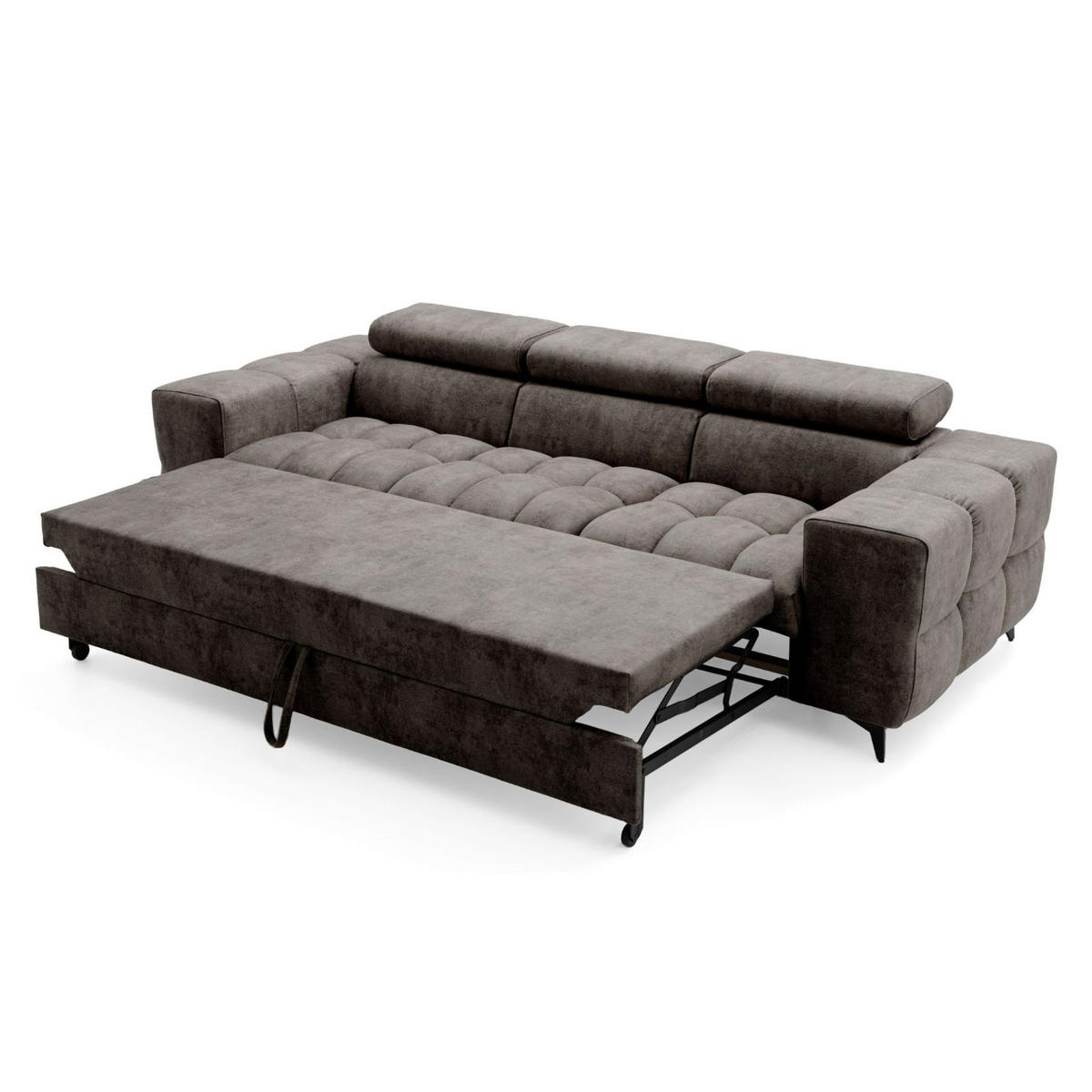 3-SITZER Sofa PUDDING mit Schlaffunktion 127x190 Velours Braun - Schwarz/Braun, Holz/Textil (260/90/100cm) - Muffo