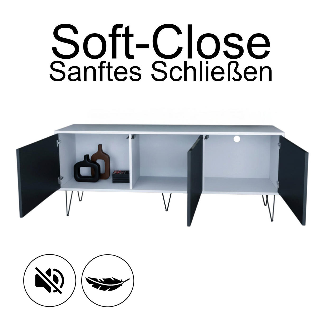 TV-BOARD Elena, Lowboard mit Push-to-Open, Made in Germany, Moderner Fernsehschrank, Weiß matt (152,5 x 43 x 37 cm) - Weiß, Holzwerkstoff (152.5/43/37cm) - InnoFurn