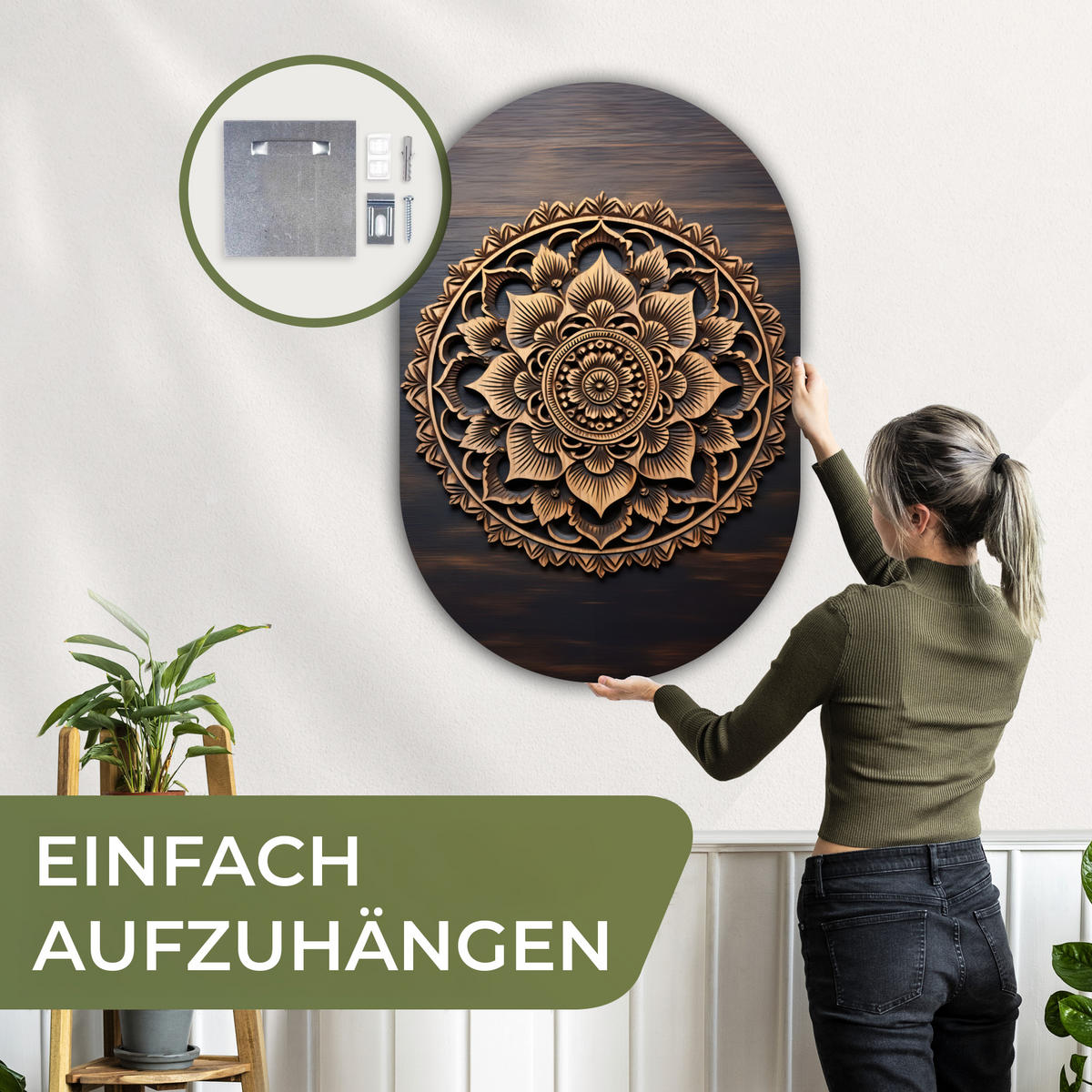 WANDBILD Mandala - Holz - Blumen - Braun 80x120 cm - Gelb, Kunststoff (80/120cm) - MuchoWow