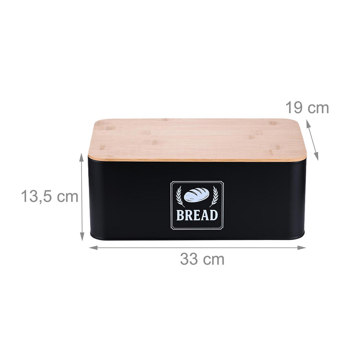 BROTKASTEN - Schwarz, Holz/Metall (33/13.5/19cm) - Relaxdays
