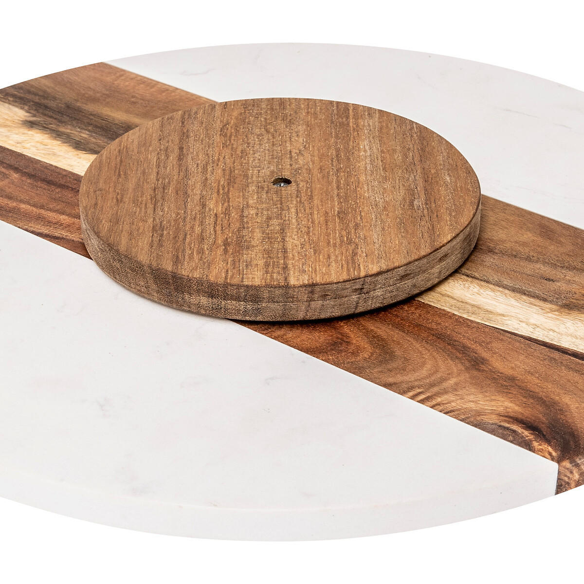 DREHTABLETT Marmor und Akazie Harmony Weiß 34,9/34,9/2,9 cm - Weiß, Stein (34.9/2.9/34.9cm) - 5five Simply Smart