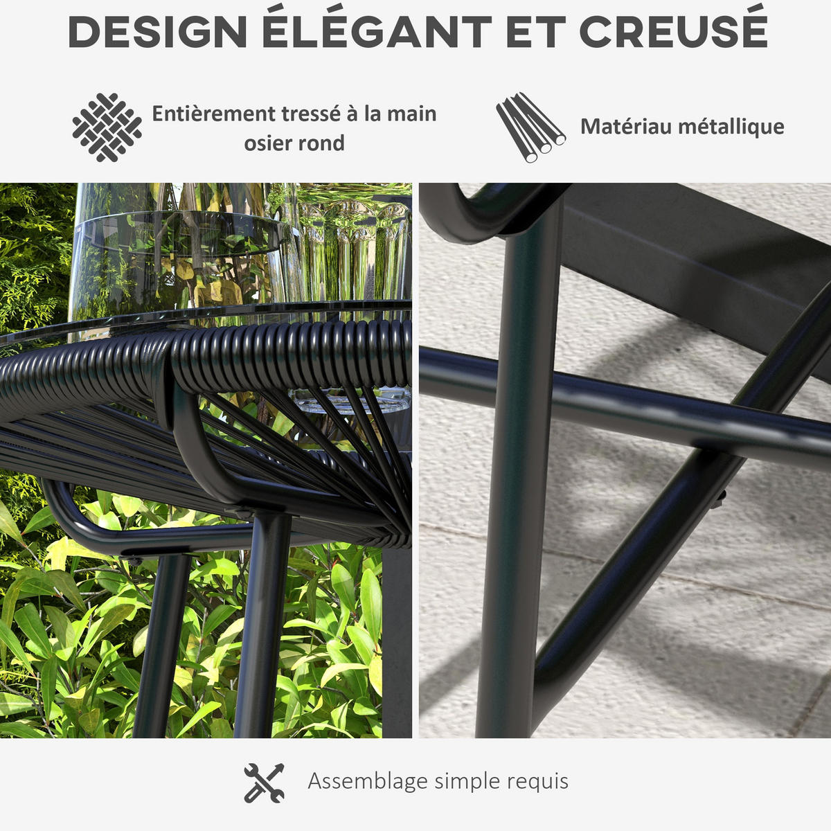 GARTENTISCH DE-13709 mit Glasplatte Schwarz - Schwarz, Metall (50/50/50cm) - ComfortXL