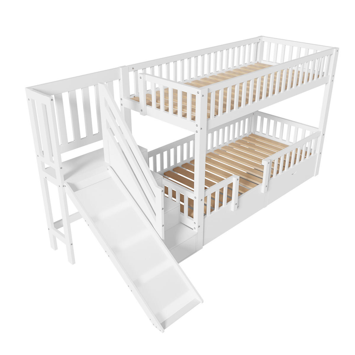 KINDERBETT 90x200cm Weiß Mit Rutsche & Magnetischer Tür - Weiß, Holzwerkstoff (90/200cm) - FLIEKS