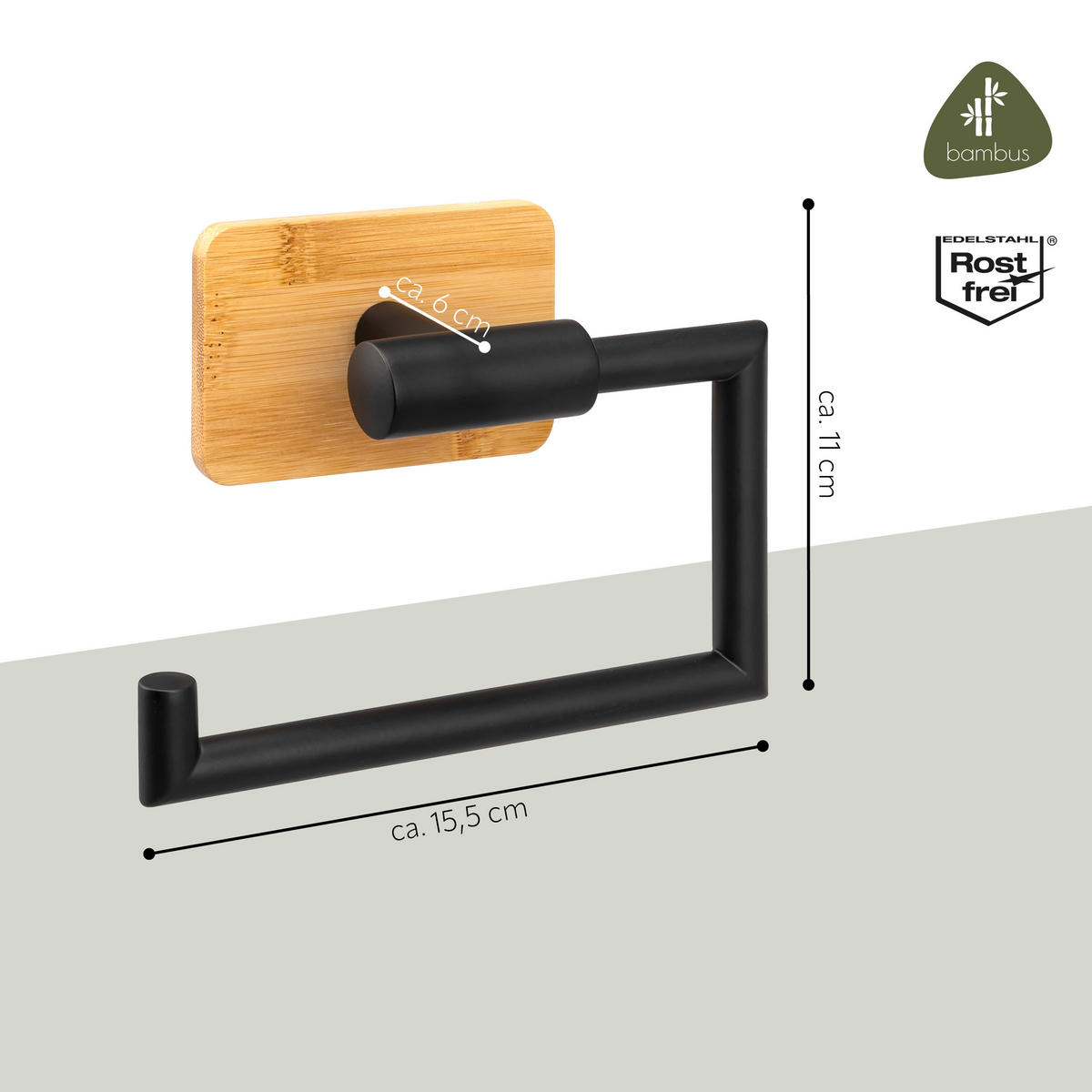 TOILETTENPAPIERHALTER PIAZZA BLACK TAPE BAMBUS, Edelstahl, Bambus, schwarz - Schwarz, Metall (15.5/11/6cm) - bremermann