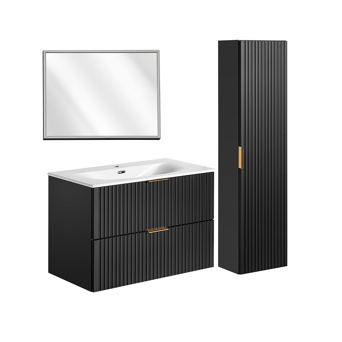 BADMÖBEL 80.2cm Adriel 2er-Set Mattschwarz - Schwarz, Holzwerkstoff (80.2/57/46cm) - Petits-meubles