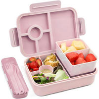 BROTDOSE mit 5 Fächern und Besteckset, rosa - Rosa, Kunststoff (15/5.5/22cm)