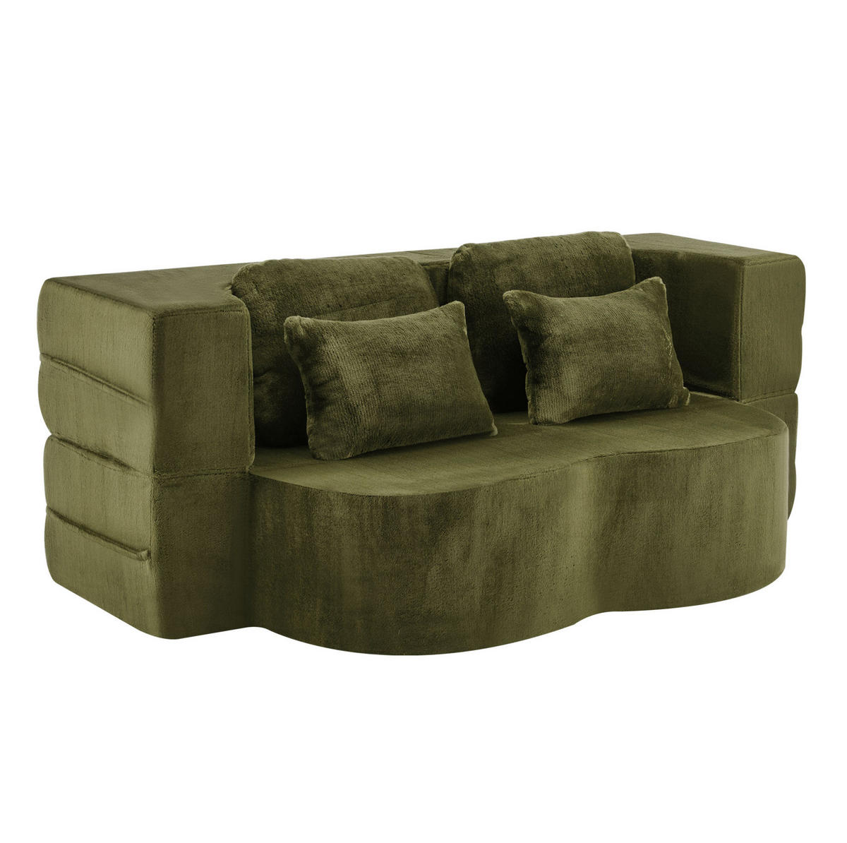 SCHLAFSOFA aus Plüschstoff 2-in-1 mit 4 Kissen, faltbar und multifunktional, Grün - Grün, Kunststoff (198/76/60cm) - Redom