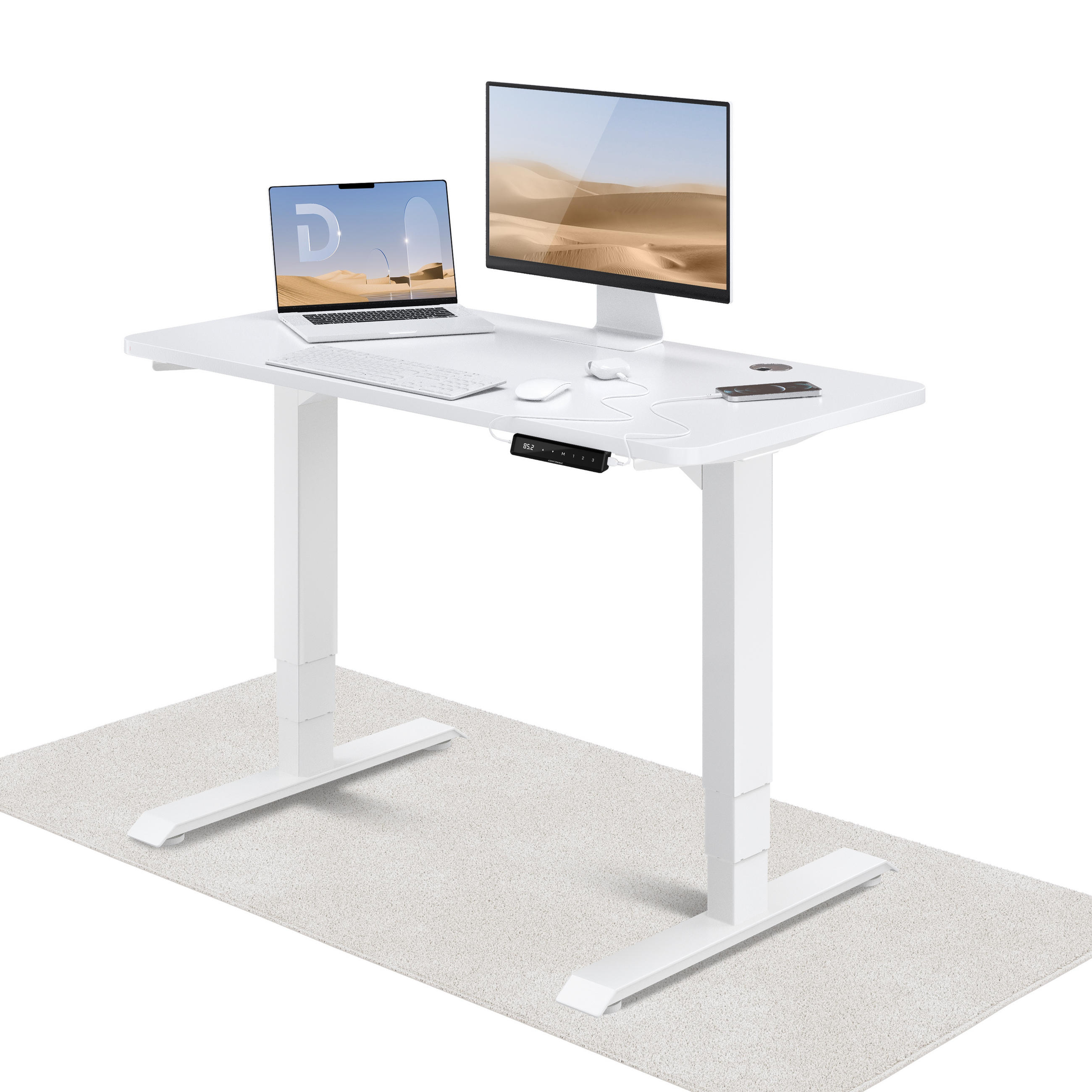SCHREIBTISCH Elektrisch Höhenverstellbarer HomePro 120x60cm Weiß/Weiß mit Memory-Funktion, Anti-Kollisions Technologie - Weiß, Holzwerkstoff (60/120/62cm) - Desktronic