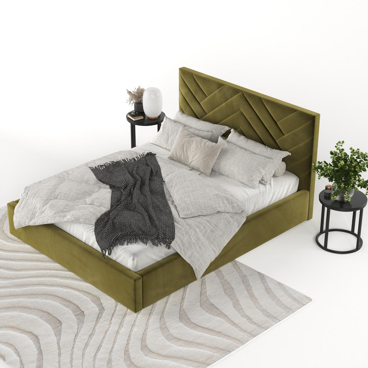 POLSTERBETT Arco 160/200 cm Olivgrün im Kronos Stoff - Schwarz/Naturfarben, Holz/Holzwerkstoff (160/200cm) - AltaBeds