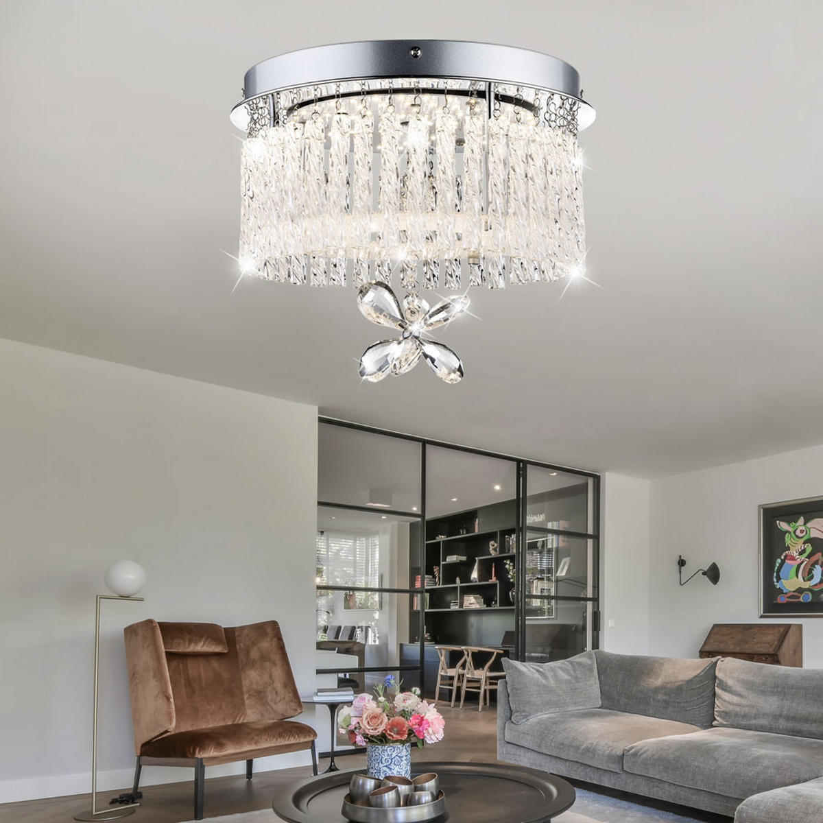 LED DECKENLEUCHTE MATHILDA Klar Kristalloptik - Klar, Glas (28/28/22cm) - Globo Lighting