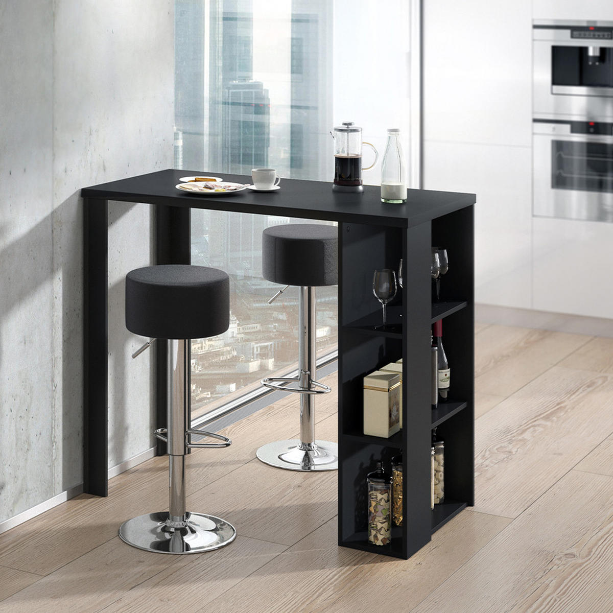 BARTISCH-SET Noel Schwarz 120 x 60 cm mit 2 Barhockern - Schwarz, Holzwerkstoff (120/105.6/60cm) - Vicco
