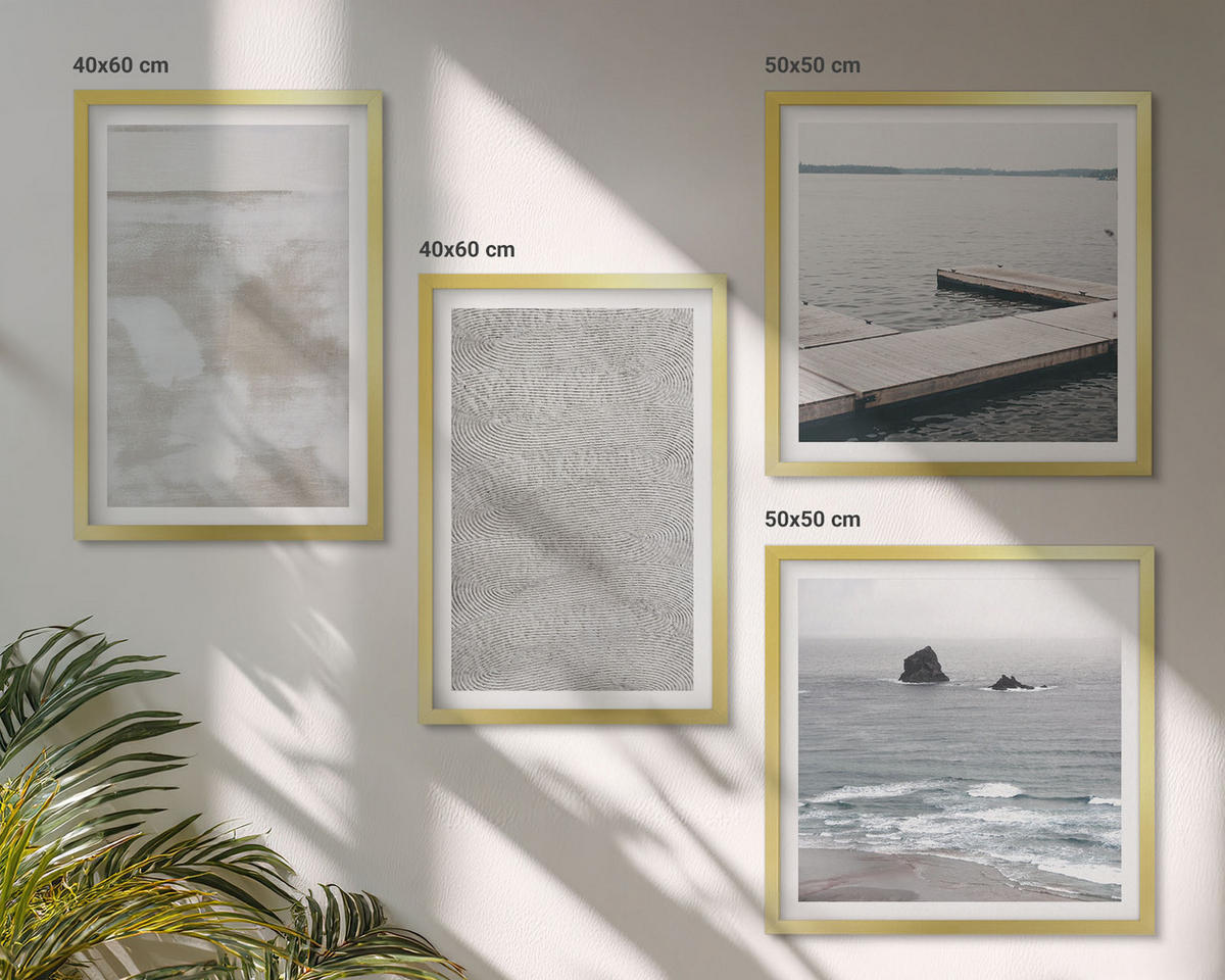 BILDER SET 4er Set - 50x50 cm & 40x60 cm Goldrahmen - Abstraktes Design, moderne Texturen - Goldfarben, Kunststoff (50/50cm) - TULUP