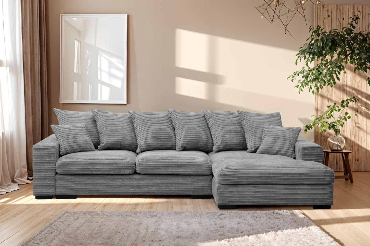 ECKSOFA Mit Schlaffunktion Und Bettkasten Couch L-form Gabon Stoff Zoom Grau Rechts - Grau, Holz (285/155cm) - Kaiser Möbel