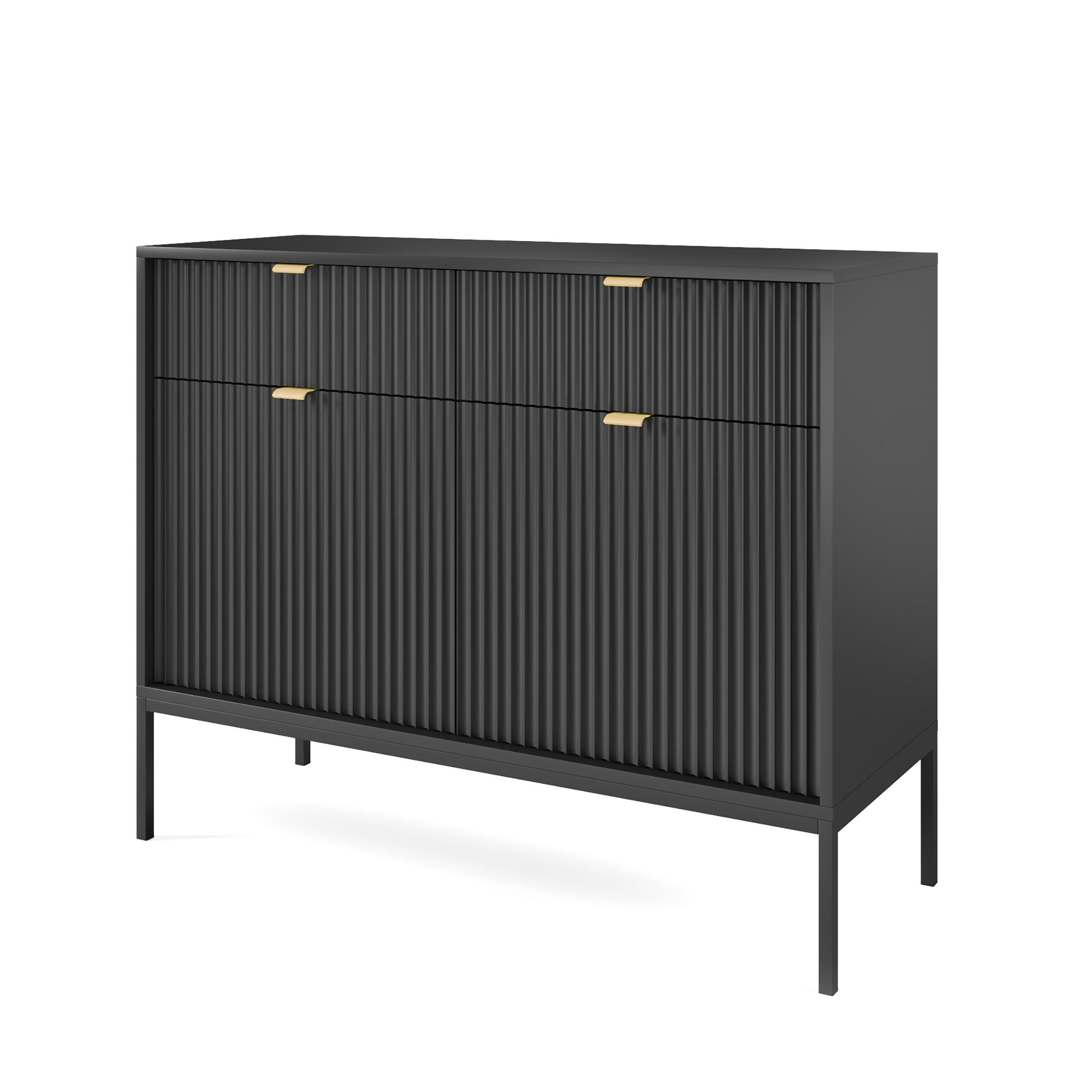 KOMMODE STELLARE 104/83/39 cm mit 2 Schubladen 2 Türen Schwarz - Schwarz, Holzwerkstoff (104/83/39cm) - MASSENO