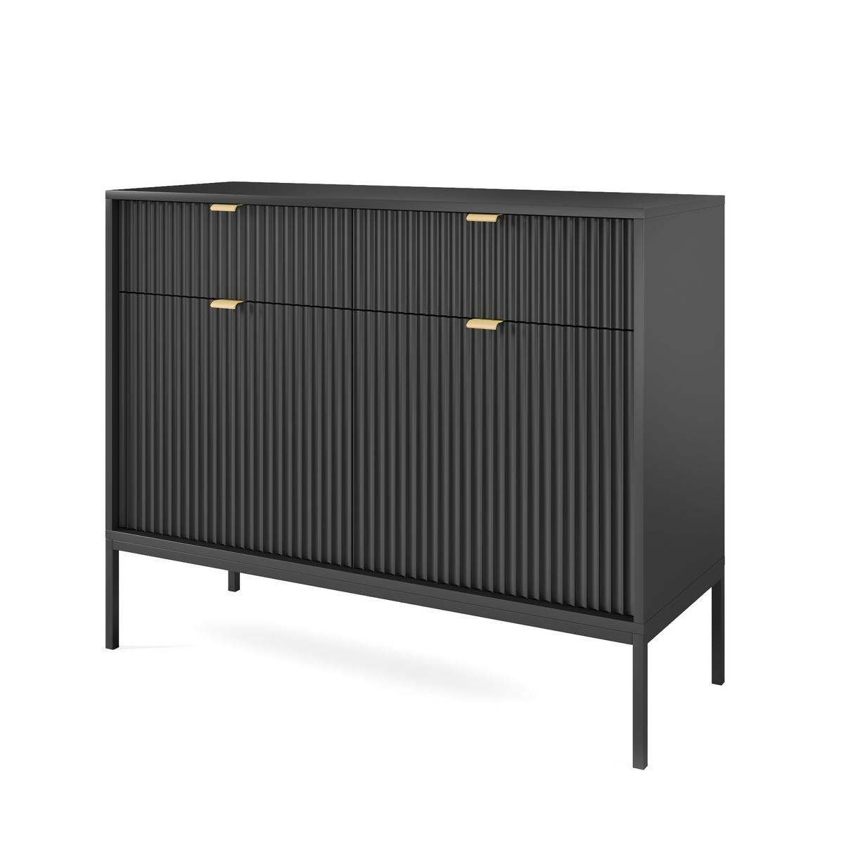 KOMMODE STELLARE 104/83/39 cm mit 2 Schubladen 2 Türen Schwarz - Schwarz, Holzwerkstoff (104/83/39cm) - MASSENO