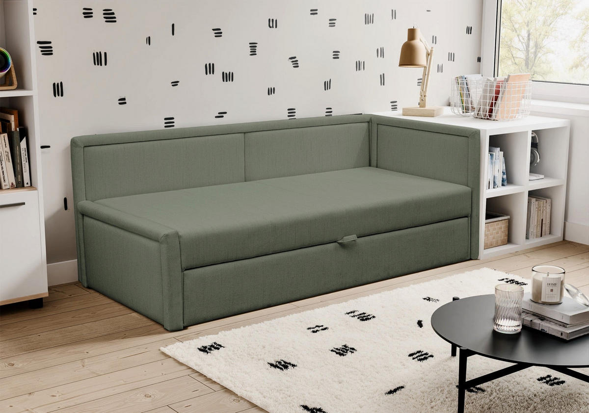 JUGENDBETT Caprili Salbeigrün ausziehbar für 2 Personen - Schwarz/Hellgrün, Holz/Textil (82/189cm) - Selsey