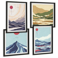 BILDER SET 4er Set - 50x50 cm & 40x60 cm Schwarzer Rahmen - Abstrakte Berglandschaften - Schwarz, Kunststoff (50/50cm) - TULUP