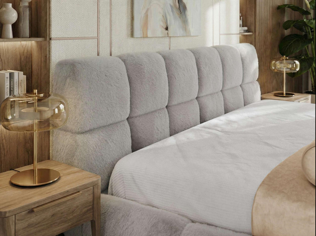POLSTERBETT NIRA CLASSIC 200/200 - Hellgrau Plüsch - Schaum-Matratze - Hellgrau, Textil (200/200cm) - MKS