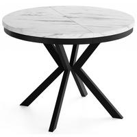 ESSTISCH Ross runder ausziehbarer, Marmor Weiß 90-170/90/76 cm - Ecru/Schwarz, Holzwerkstoff/Metall (90/170/76cm) - WFL GROUP