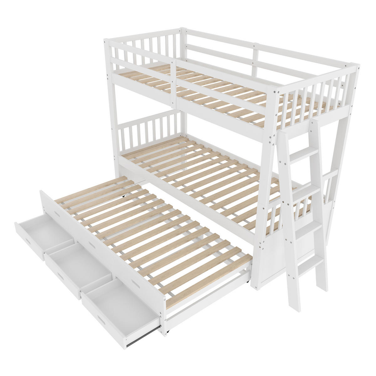 ETAGENBETT 90/200 cm aus Kiefer und MDF mit Ausziehbett und 3 Schubladen Weiß - Weiß, Holz (90/200cm) - Modenvie