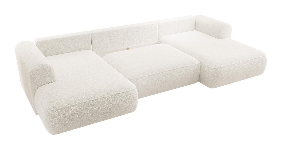 WOHNLANDSCHAFT Ovo Creme Boucle - Creme/Schwarz, Textil (375/95/185cm) - Selsey