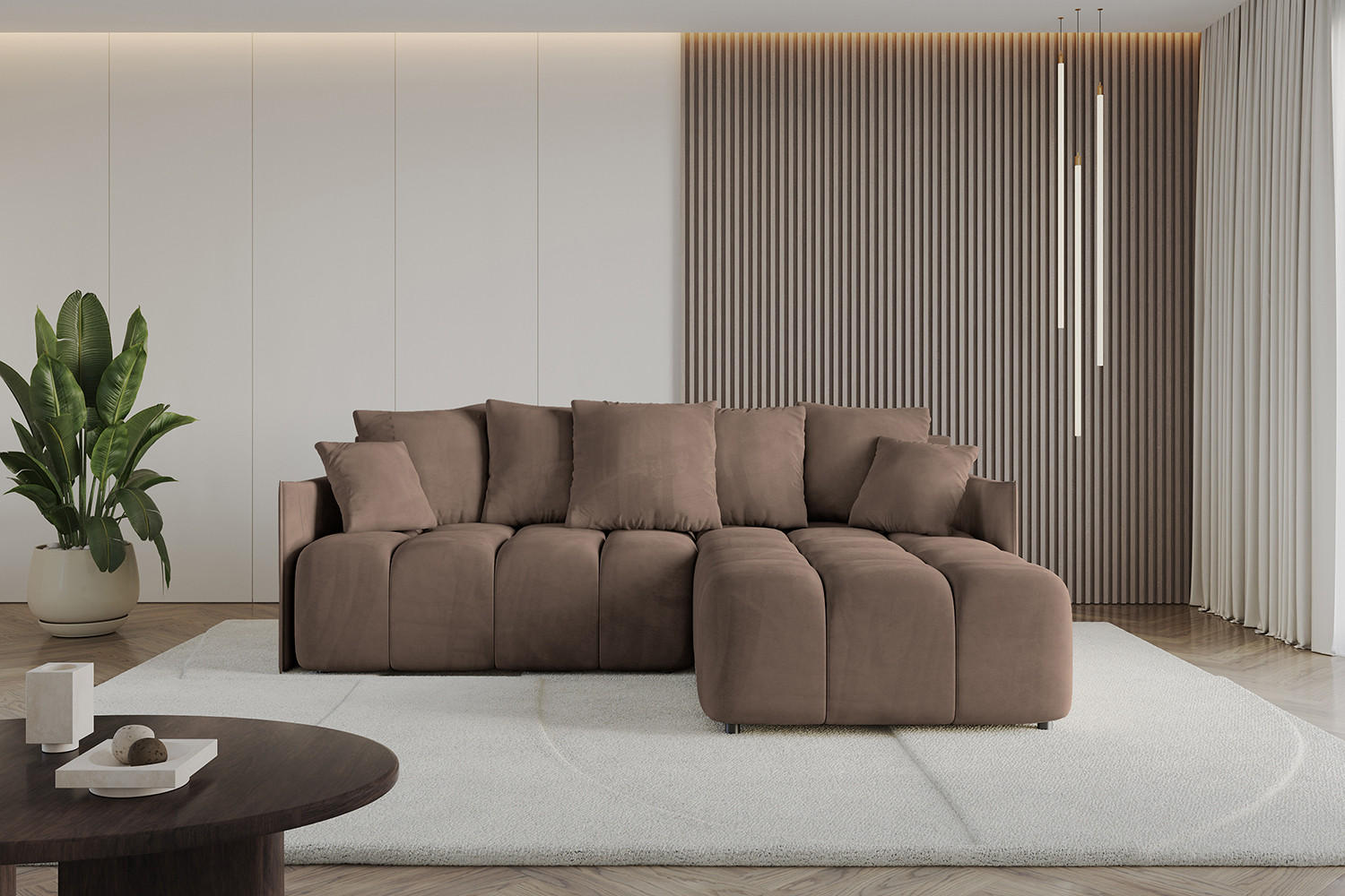 ECKSOFA mit Schlaffunktion und Bettkasten LONLI-L 242x175x88 Braun Velours - Braun, Holzwerkstoff/Kunststoff (242/175cm) - ALTDECOR