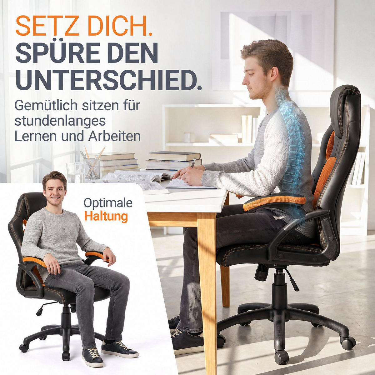 SCHREIBTISCHSTUHL Montreal orange - Orange, Textil (47/111/52cm) - Juskys