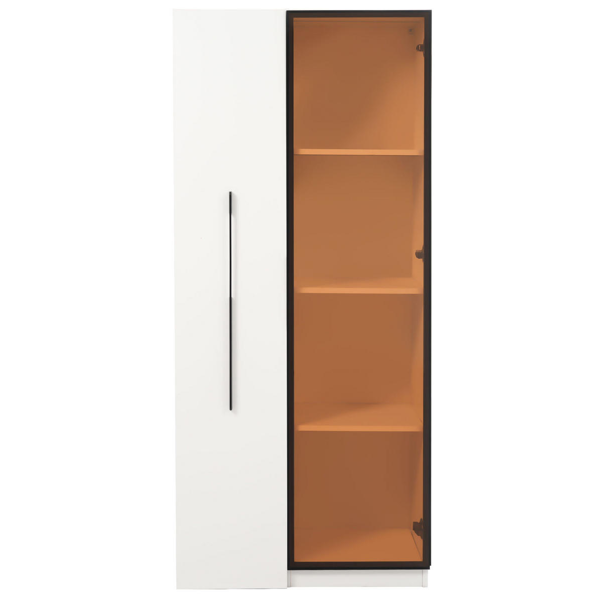 VITRÍNA z MDF 70x40x160 cm bílá s tvrzeným sklem, LED osvětlením a výsuvným bočním regálem na kolečkách - bílá, kompozitní dřevo (70/160/40cm) - Modfu