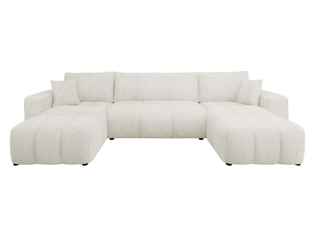 WOHNLADNSCHAFT Furyn U Boucle - Creme/Schwarz, Holzwerkstoff/Kunststoff (312/82/145cm) - MIRJAN24
