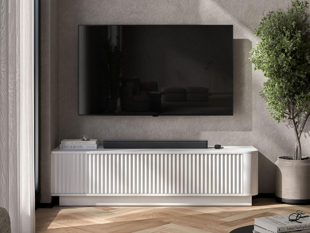 TV stolek Aurora bílý matný 140 cm s podstavcem - bílá, kompozitní dřevo (140/37/35cm) - Meble Lindner