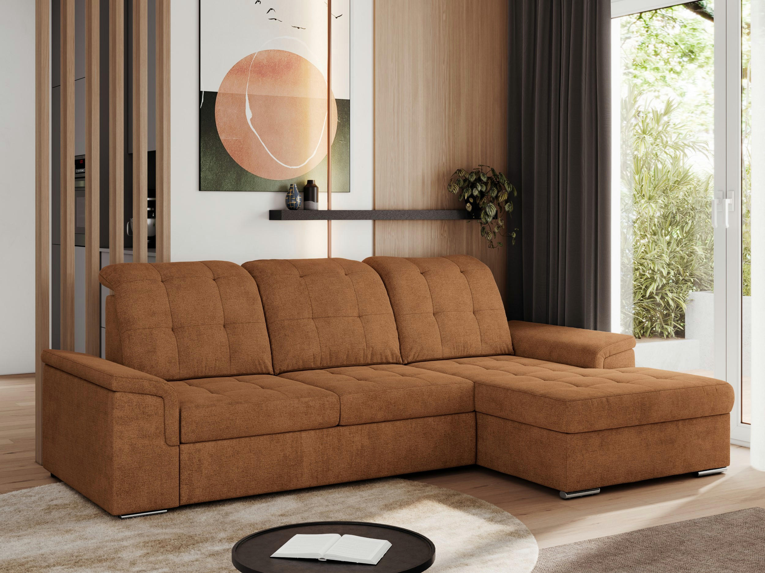 ECKSOFA MADRITO L - Orange Struktur - Rechts - Silberfarben/Orange, Textil/Metall (256/160cm)