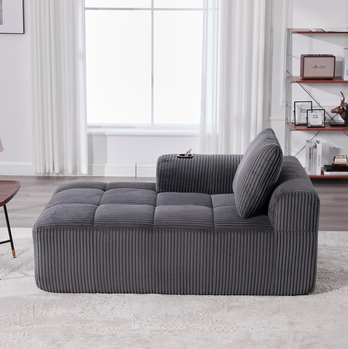 SOFA mit Seitenfächern und Becherhaltern 158 x 93 cm Cord Dark Gray - Dunkelgrau, Kunststoff (158/61/93cm) - Meubliv