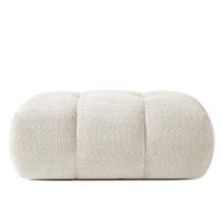 POUF LIRA, Weiß, Bouclé - Weiß, Holz/Holzwerkstoff (96/43/50cm) - KONSIMO®