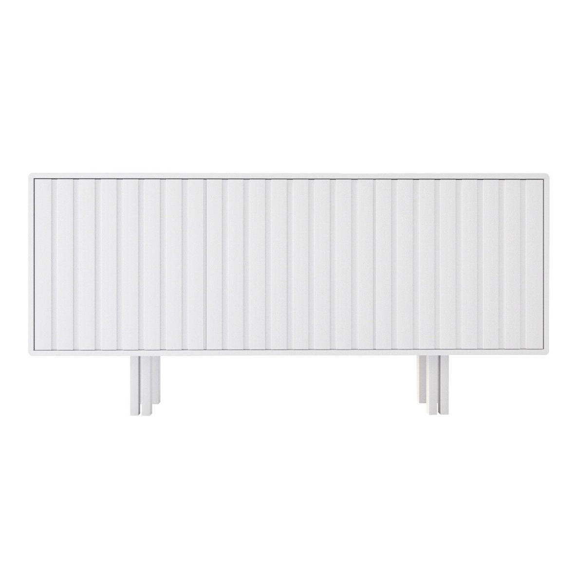 SIDEBOARD Vigge, Weiß, Push-To-Open System , Lamellen Effekt - Weiß, Holzwerkstoff/Buchenholz (149/73/40cm) - Skandica