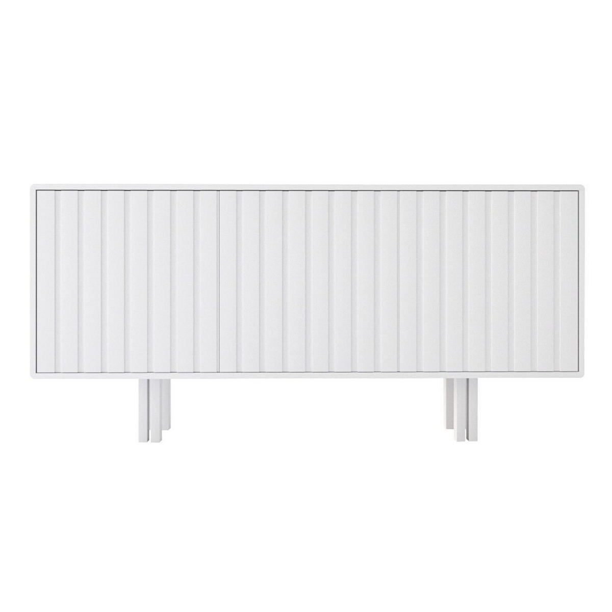 SIDEBOARD Vigge, Weiß, Push-To-Open System , Lamellen Effekt - Weiß, Holzwerkstoff/Buchenholz (149/73/40cm) - Skandica