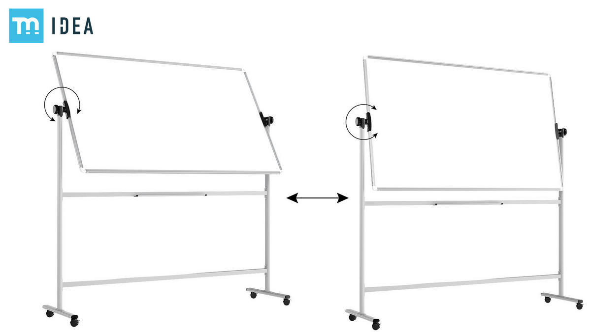 MOBILES Board, Serie: TM Idea/Flex – mit doppelseitiger Whiteboard-Oberfläche, drehbar, 170×100 cm - Weiß, Metall (170/100/62cm) - ALLboards