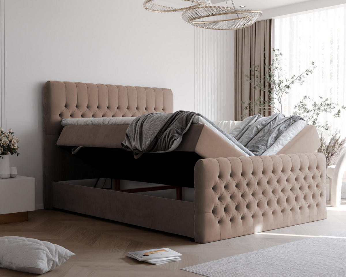 BOXBETT ALBA PLUS 120/200 cm mit Matratze und Topper, Hellbraun - Hellbraun, Textil (120/200cm) - Idohome