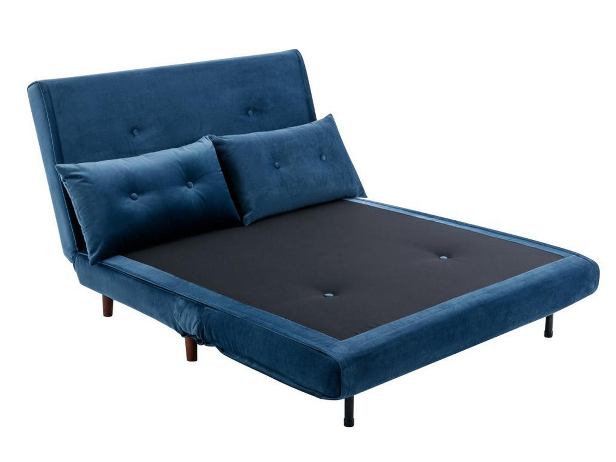 SOFA 2-Sitzer mit Schlaffunktion - Samt - Dunkelblau - URIBIA - Blau, Textil (91/81/121cm) - Vente-Unique