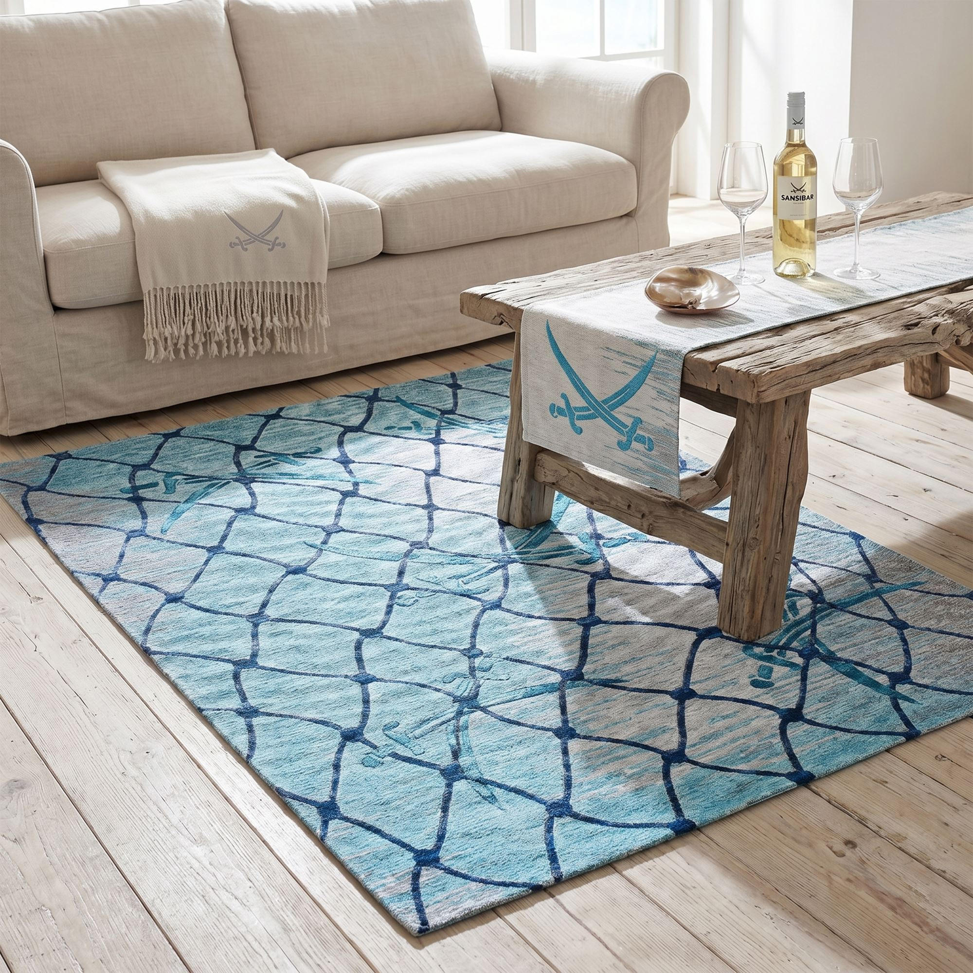 Sansibar Sylt Flachwebteppich Türkis 60x60 cm