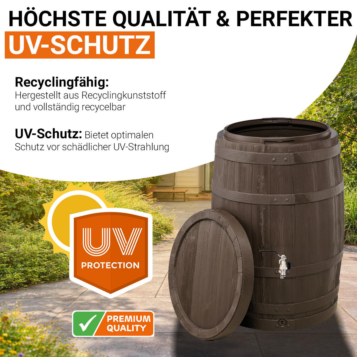 REGENTONNE Komplett-Set 420 L, braun inkl. Chrom-Doppelauslaufhahn und Fallrohranschluss - Braun, Kunststoff (78/105/80cm) - GARANTIA