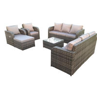 GARTENMÖBEL SET MIT LIEGESTUHL Polyrattan Outdoor 9-Sitzer - Dunkelgrau/Grau, Glas/Kunststoff - Fimous