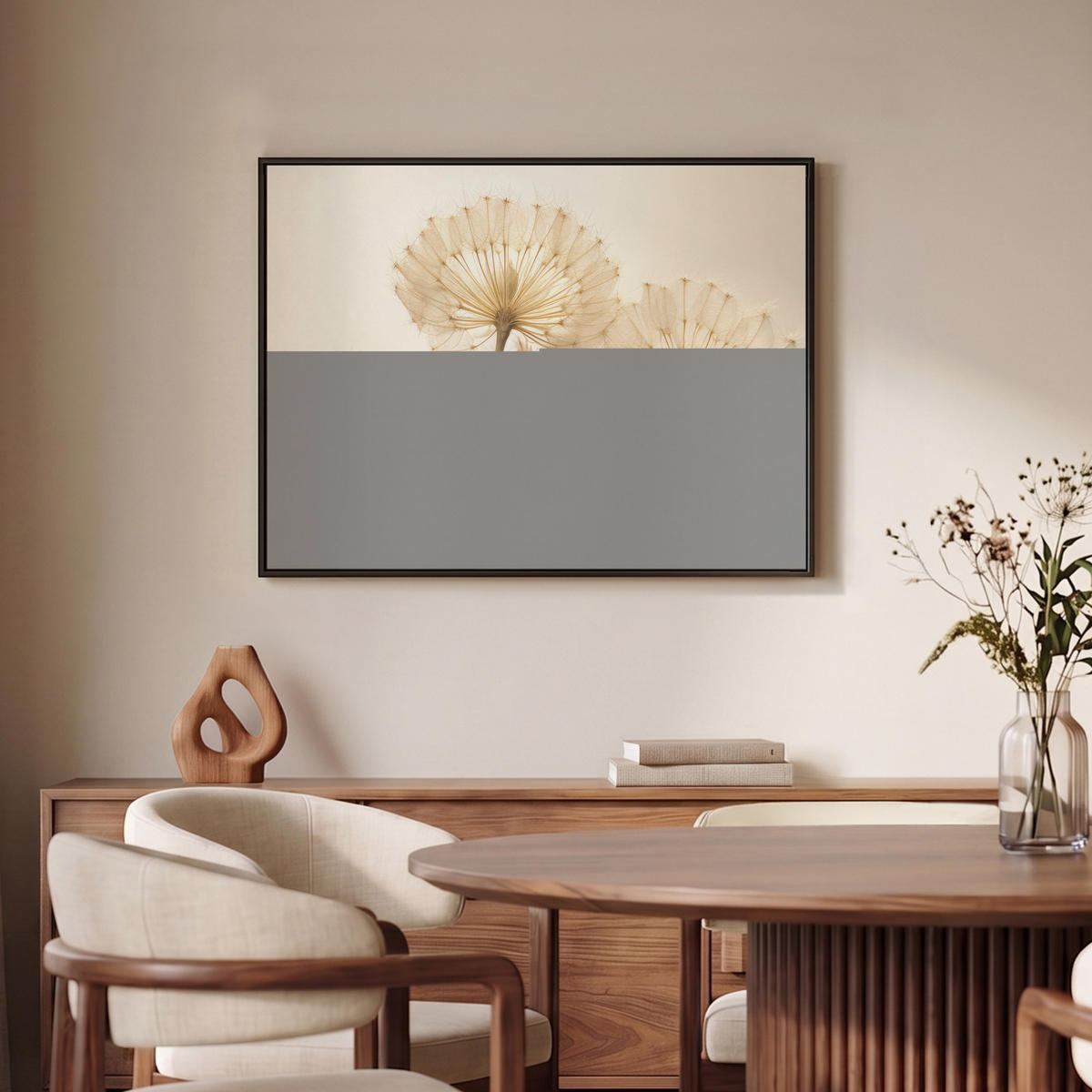 LEINWAND Bilder mit Rahmen - Sonnenlicht - Löwenzahn - Botanisch - Blumen - 80x60 - Creme, Textil (80/60cm) - MuchoWow