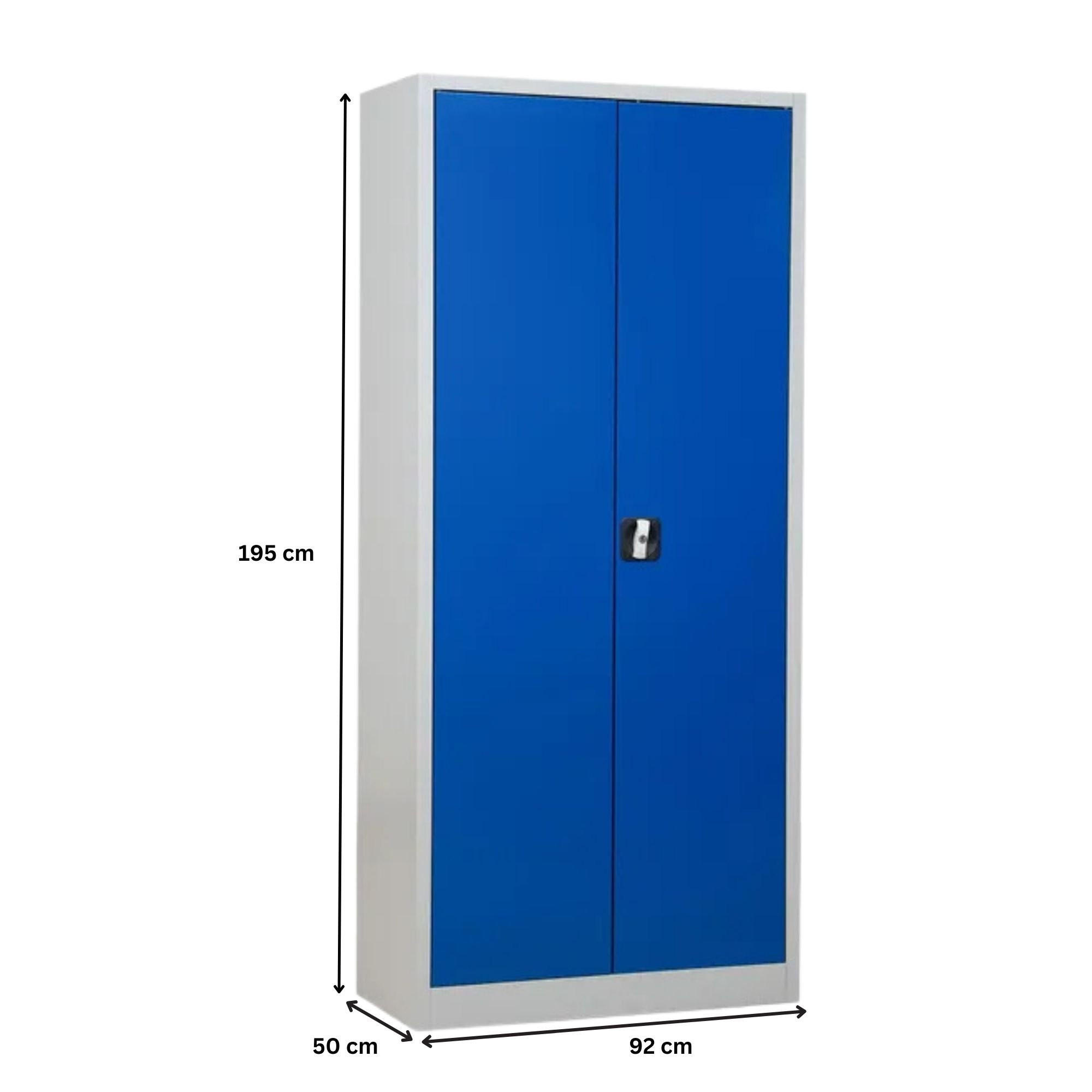 STAHLSCHRANK Bee mit 9 lackierten Fachböden 195x92x50 cm Korpusfarbe Lichtgrau Frontfarbe Enzianblau - Blau, Metall (92/195/50cm)