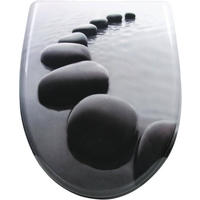 WC SITZ mit Absenkautomatik, Duroplast, Schwarzer Stein - Schwarz, Kunststoff (37/5.2/45cm) - Woltu